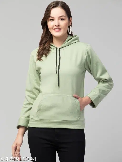 Fleece Solid Hoodie for Women (Green, S)