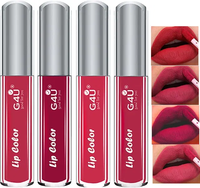 G4U Waterproof Longlast SensationaL Liquid Matte Lipsticks (Pack Of 4) (Strawberry,Wine,Garnet,Ruby) (16 ml)