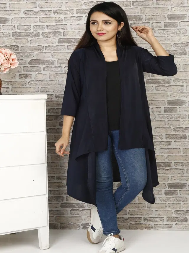 Hosiery Solid Shrug for Women (Navy Blue, S)