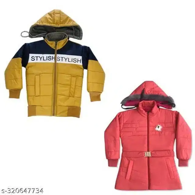 Nylon Full Sleeves Hooded Jacket for Kids, Pack of 2 (Multicolor, 0-1 Years)