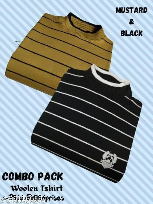 Woolen Striped Sweater for Men, Pack of 2 (Mustard & Black, M)