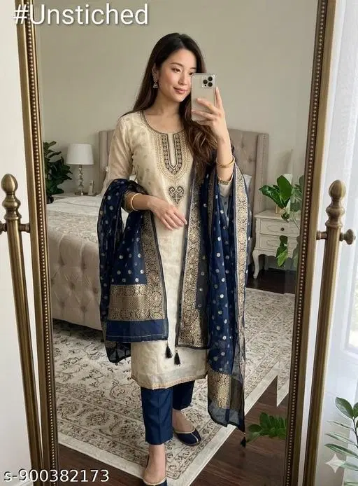 Silk Blend Embroidered Punjabi/All Over Suits for Women (6.05 meter (M)