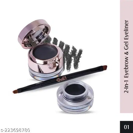 Glam21 2-In-1 Eyebrow & Gel Eyeliner | Intense Black Color | Quick Drying & Lasts 24 Hrs | Smudge & Water Proof | 4 g