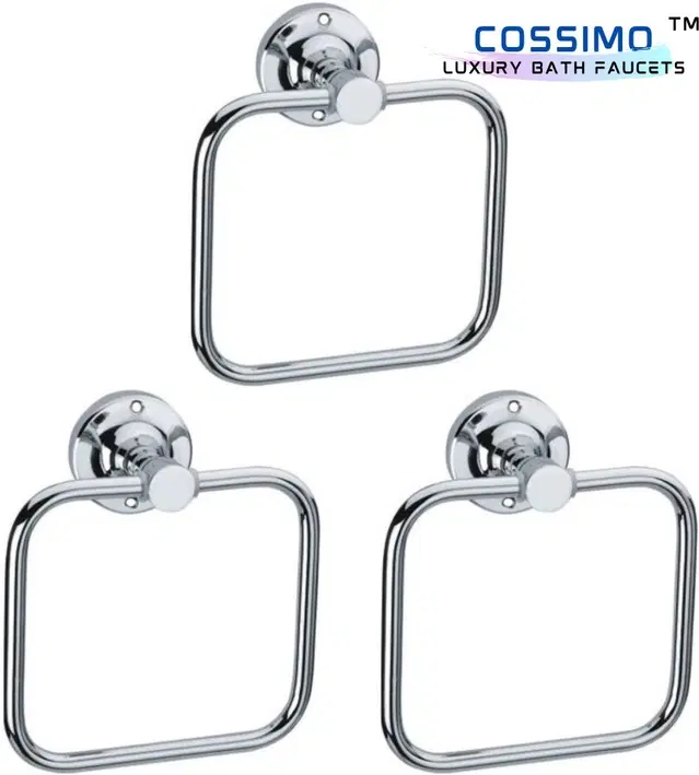 Stainless Steel Multipurpose Towel Ring with Wall Flange, Silver, Set of 3