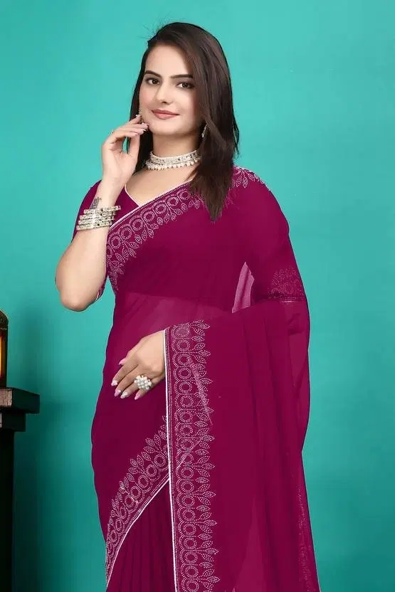 Georgette Embellished Saree for Women, Pink