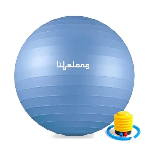 Lifelong 65cm Gym Ball w/Foot Pump | Anti-Burst Swiss Ball for Exercise & Labor Support | Yoga/Birthing Ball for Pregnancy, Physiotherapy, Strength | Home Workout, Yoga, Pilates, Maternity Equipment (llfagb65)