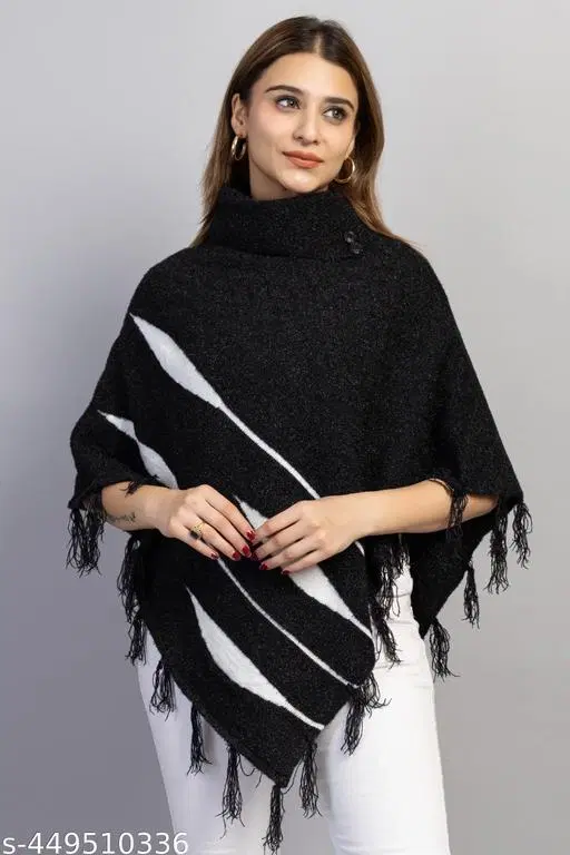 Woolen Poncho for Women (Black, Free Size)