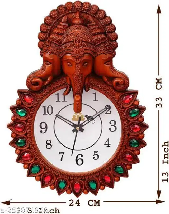 Analog Wall Clock, Red, 33x24 cm