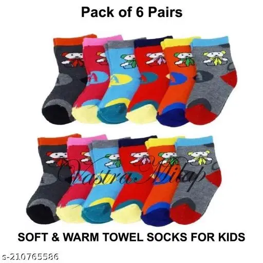 Woolen Socks for Kids, Set of 6 (Multicolor, 0-3 Months)