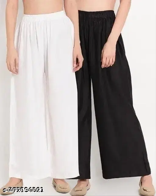 Printed Palazzo Pants for Women/Girls, Pack of 2 (Black, S)