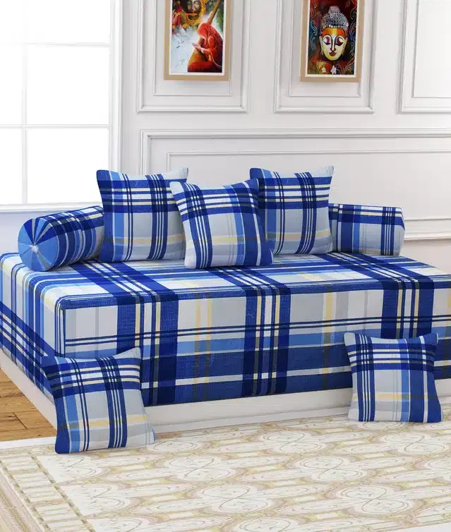 Microfiber Diwan Cover Set, Blue, Pack of 8