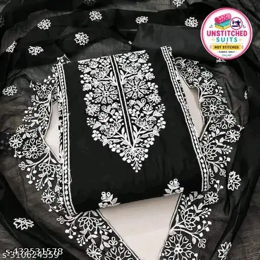 Chanderi Cotton Punjabi/All Over Suits for Women (Black, Un Stitched)