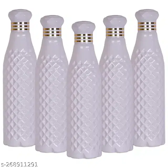 Plastic Water Bottles Set, Pack of 5, White, 1000 ml