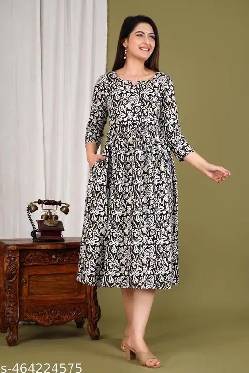 Rayon Kurti for Women, Black (S)