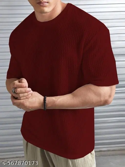 Cotton Blend T-shirt for Men, Maroon (XL)