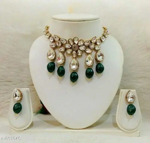 Trendy Kundan Choker Necklace Set for Women & Girls, Green