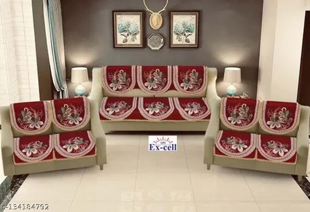 Polycotton 6 Seater Sofa Covers, Maroon, Set of 1
