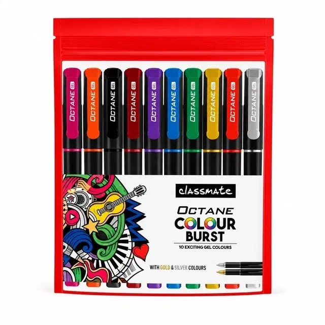 Classmate Octane Colour Burst Gel Pens, Multicolour, Pack Of 10