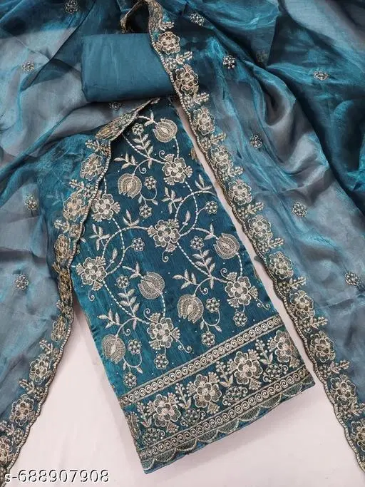 Embroidered Anarkali Suit for Women (Blue, Un Stitched)