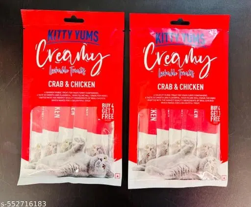 Kitty Yums Creamy Lickable Cat Treat Crab and Chicken Flavour 75gm (pack of 2) __100% Premium Food.