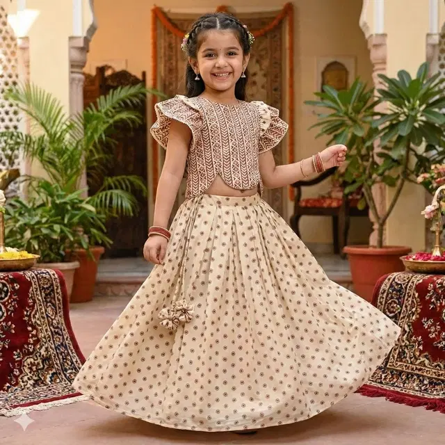 Rayon  Lehenga & choli For Girls, Multicolour (3-4 Years)
