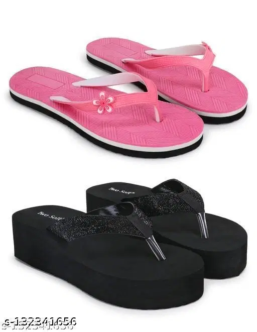 Twosoft Flip-flops for Women (Multicolor, 5) Pack of 2
