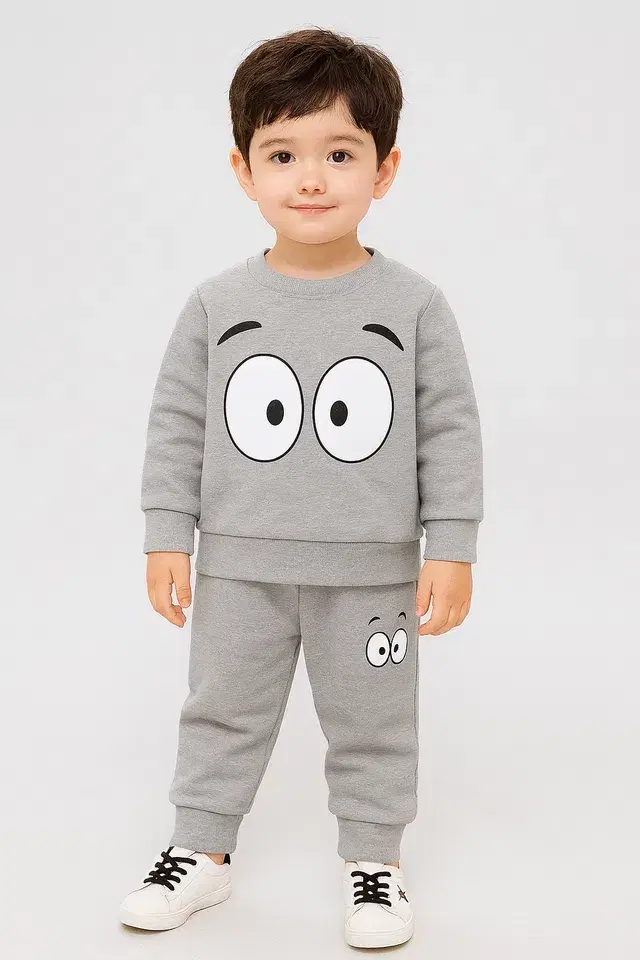 Cotton Blend Printed Clothing Set for Boys, Grey (2-3 Years)