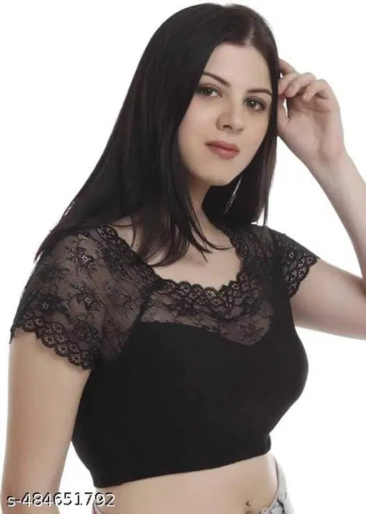 Lycra Solid Blouse for Women, Black (32)