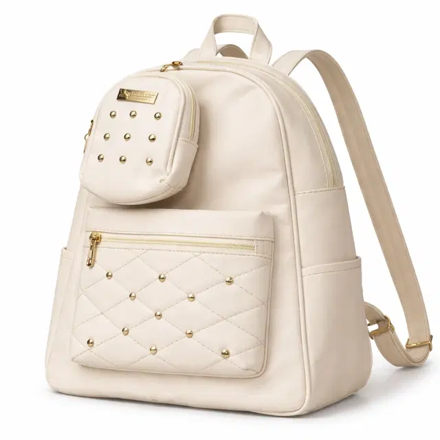 PU Leather Backpack for Women & Girls, Beige (9.6 Ltr)