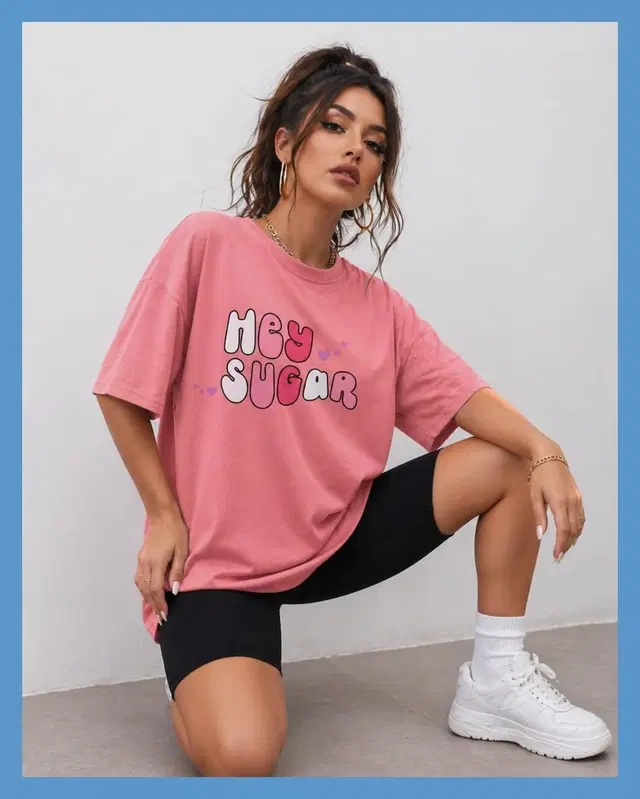Oversized Cotton Blend T-shirts for Women (Peach, XL)