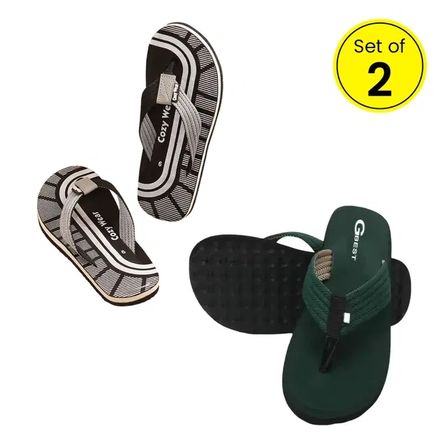 Slippers for Men, Pack of 2, Green & Grey (9)