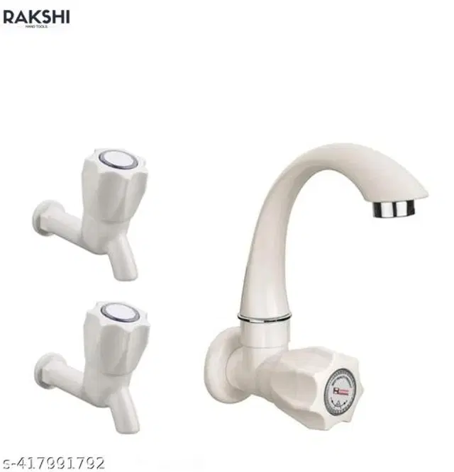 Plastic Bib Cock Tap 2 Pcs with Swan Tap, White, Set of 2