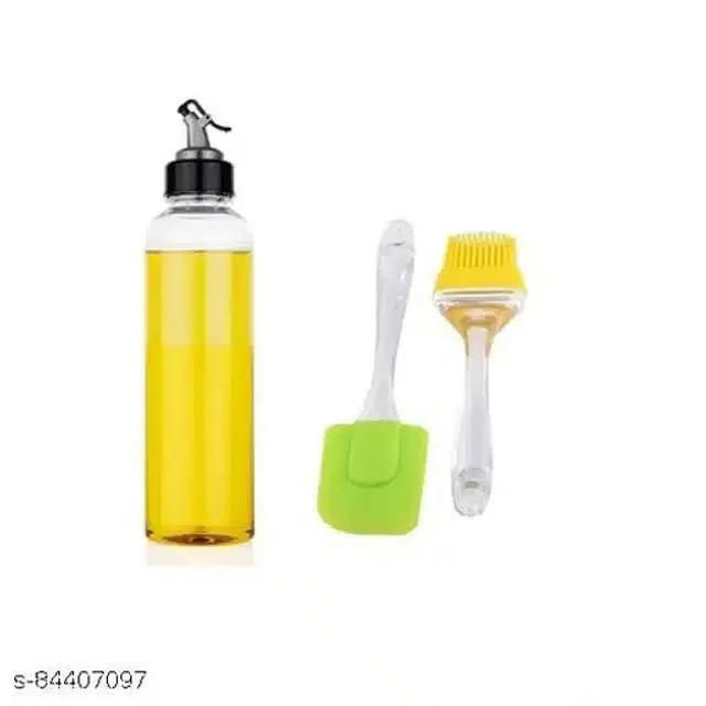 Plastic Oil Dispenser with Spatula & Oil Brush, Multicolor, Set of 3
