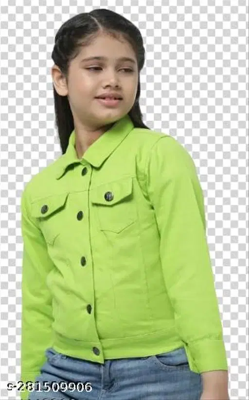 Denim Jacket for Girls (Green, 5-6 Years)