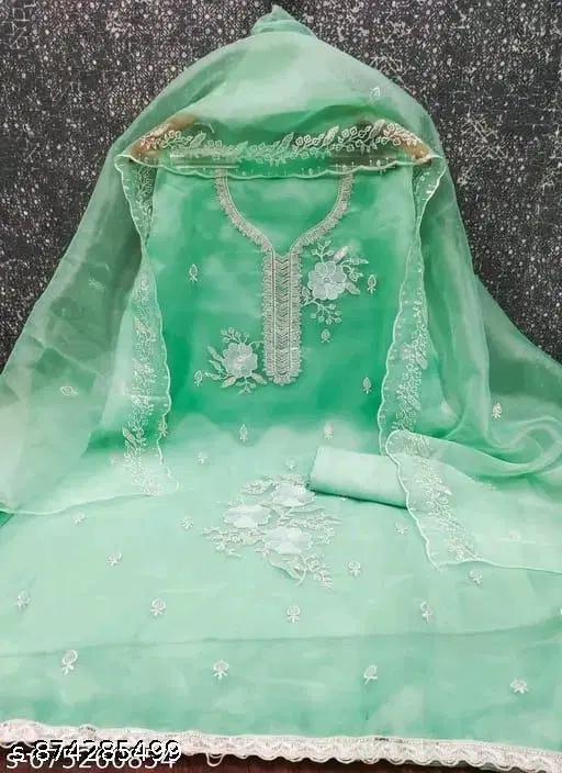 Organza Embroidered Punjabi Suits for Women (Cgreen, Un Stitched)