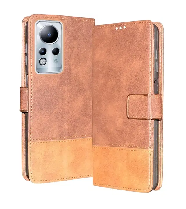 Artificial Leather Flip Cover For Infinix X663 / Note 11, Brown
