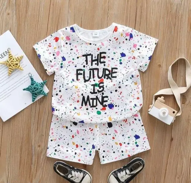 Cotton Blend Printed Clothing Set for Boys, White (0-6 Months)