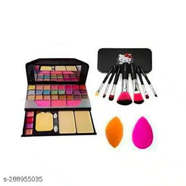 Makeup Kit & 2 Pcs Makeup Blender with 7 Pcs Makeup Brushes Set, Set of 3