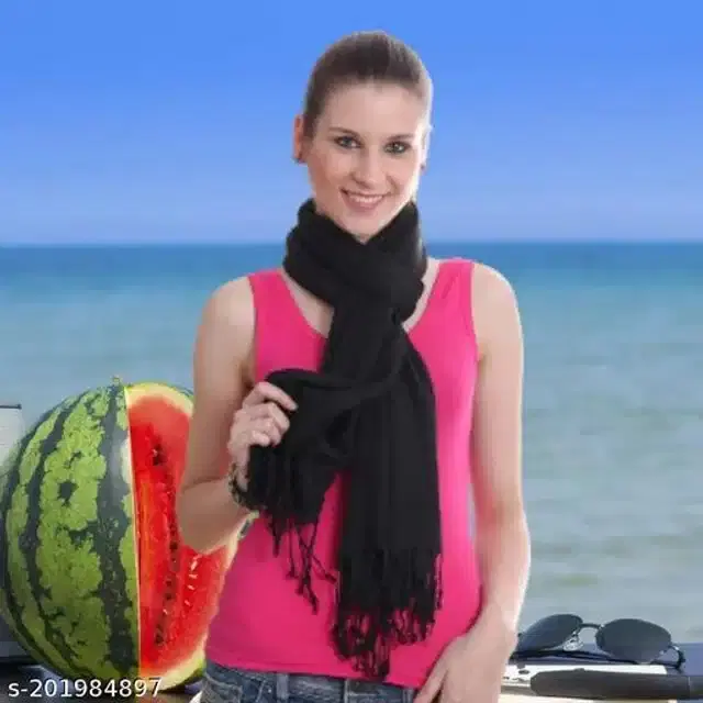 Rayon Scarf for Women (Black, 1.8 m)