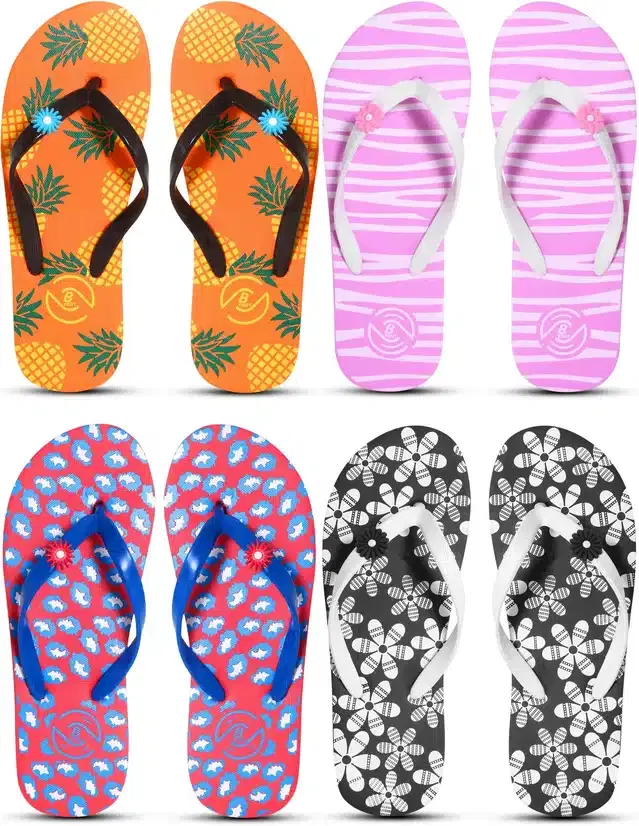 Flip Flops for Women, Pack of 4 (Multicolor, 5)