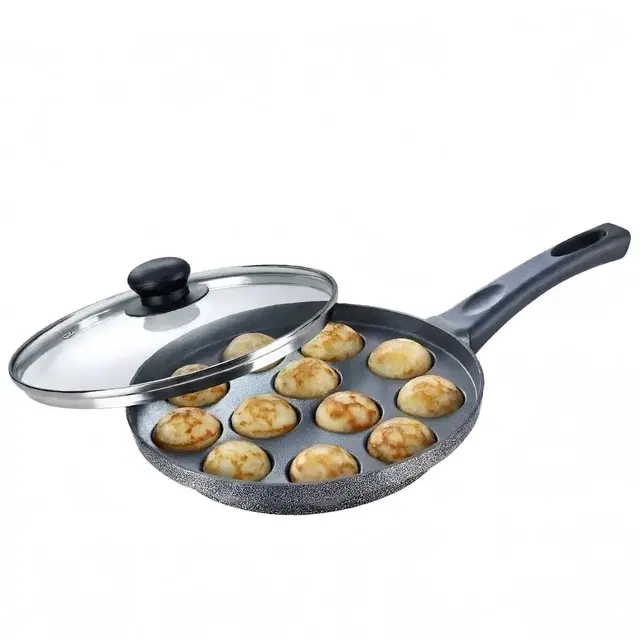 Prestige Non-Stick 12 Pits Paniyarakkal 24cm With Glass Lid | Appe Patra | Appe Maker | Omega Select Plus | Pfoa Free | Metal Spoon Friendly | Sturdy Handle | 1y Warranty | Isi Certified