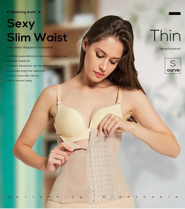 Air Breath Tummy Grip Belt Waist Trainer Trimmer and Slimming Corset 3 Hooks Girdle with Wire Support (S129)