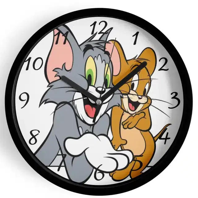 Analog Tom & Jerry Wall Clock for Home, Black, 7 Inches