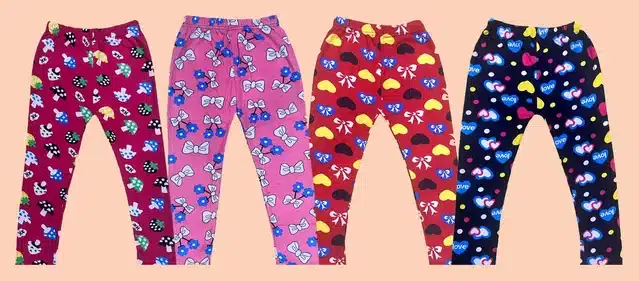 Fleece Printed Tights for Girls, Pack of 4 (Multicolor, 3-4 Years)
