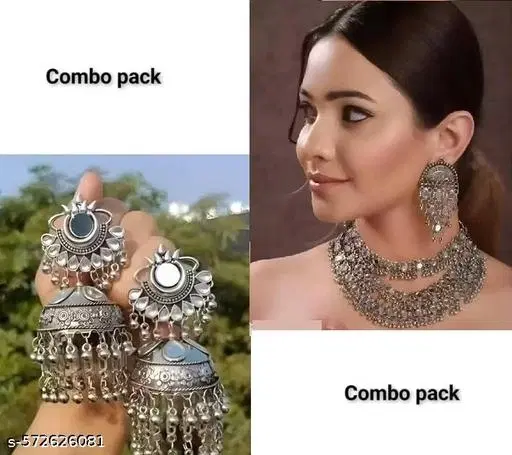 Latest stylish combo pack mirror silver oxidized jewellery