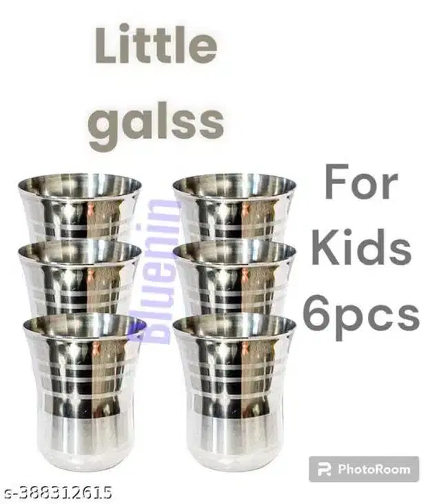 Stainless Steel Water Glasses, Silver, 200 ml, Pack of 6