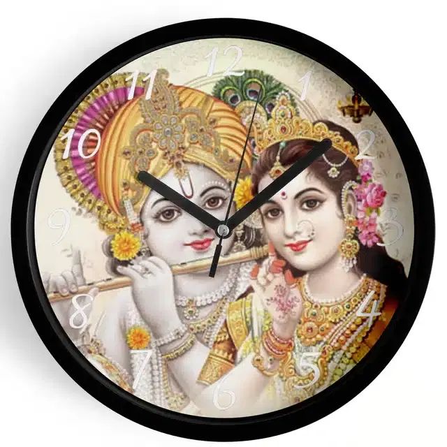 Analog Lord Krishna Wall Clock for Home, Black, 7 Inches