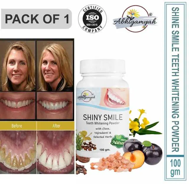 Abhigamayh 100 % Organic Teeth Whitening White Tooth Powder For Tobacco Stain, Tartar, gutkha Stain And Yellow Teeth Removal, 100 g, Pack Of 1, A-1090