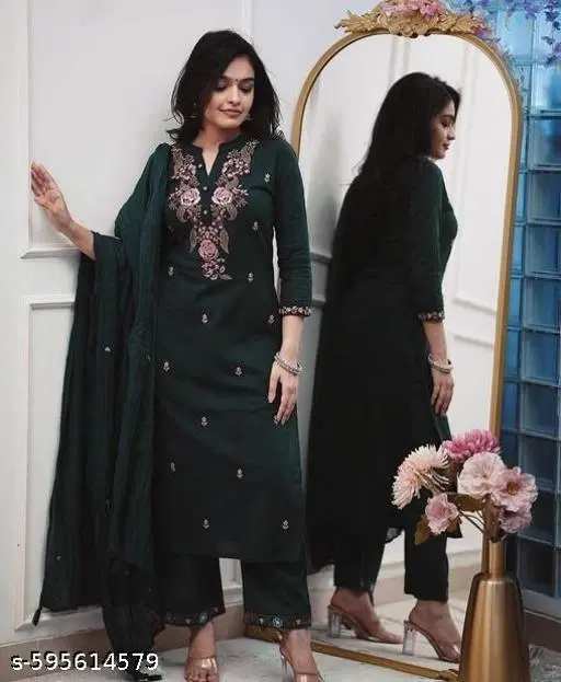 Dupatta Set for Women (Green, S)