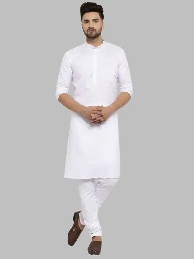 Solid Kurta for Men (White, L)